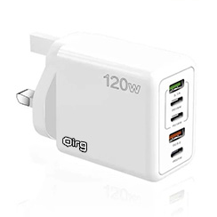 Qirg 120W Fast Charger with 5 Ports, 3PD+2USB Multiport Charger Block for Multiple Device, 120w Fast Charging Wall Charger, 5 Port Travel Charger Fast Mobile Charger Adapter (White, UK)