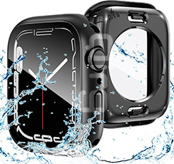 Qirg 2 in 1 Waterproof Case for Apple Watch Series 9 8 7 Screen Protector 45mm, 360 Protective Glass Face Cover Hard PC Bumper + Back Frame for iWatch Accessories 45 mm