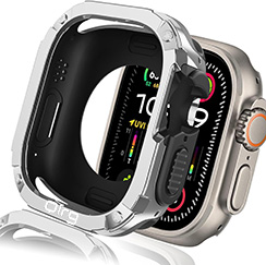 Case 49mm Fit for Apple Watch Ultra 2 & 1 49mm Case, Shockproof Soft Bumper + Anti-Scratch Hard Protector, Heavy-Duty Military Style Armor Cover for iWatch 49mm Strap Accessories-Silver