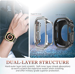 Case 49mm Fit for Apple Watch Ultra 2 & 1 49mm Case, Shockproof Soft Bumper + Anti-Scratch Hard Protector, Heavy-Duty Military Style Armor Cover for iWatch 49mm Strap Accessories-Silver