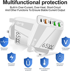 Qirg UK USB Charger Block 20W, 6.6A 2 USB C 3 USB A Ports Plug for England Ireland Scotland British Irish London Hong Kong Type G Adapter