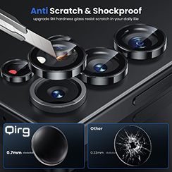 Qirg (3+2PCS) Camera Lens Protector for Samsung Galaxy S25 Ultra 5G, 9H Tempered Glass Camera Cover Screen Protector Metal Individual Ring [Installation Tray][Removal tool][Case Friendly]- Phantom Black