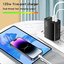 Qirg 120W Fast Charger with 5 Ports, 3PD+2USB Multiport Charger Block for Multiple Device, 120w Fast Charging Wall Charger, 5 Port Travel Charger Fast Mobile Charger Adapter (White, UK)