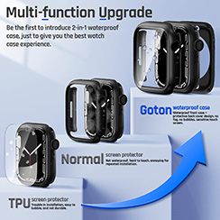 Qirg 2 in 1 Waterproof Case for Apple Watch Series 9 8 7 Screen Protector 45mm, 360 Protective Glass Face Cover Hard PC Bumper + Back Frame for iWatch Accessories 45 mm