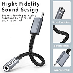 Qirg 3.5mm Audio Adapter Cables USB Type C to 3.5mm Female Headphone Jack Adapter, USB C to Aux Audio Dongle Cable Cord Compatible with iPhone 16, 15 Samsung Galaxy S25 S24 S23 and More