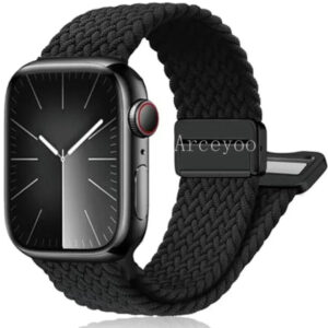 Magnetic Braided Stretchy Loop - Compatible with Apple Watch Band 42mm 46mm 40mm 41mm 44mm 45mm 38mm Ultra/2 49mm Women Men,Elastic Woven Fabric Nylon Strap for iWatch Ultra Series 10 9 8 7 6 5 4 3 SE