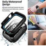 Qirg 2 in 1 Waterproof Case for Apple Watch Series 9 8 7 Screen Protector 45mm, 360 Protective Glass Face Cover Hard PC Bumper + Back Frame for iWatch Accessories 45 mm