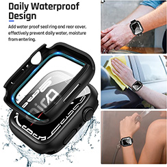 Qirg 2 in 1 Waterproof Case for Apple Watch Series 9 8 7 Screen Protector 45mm, 360 Protective Glass Face Cover Hard PC Bumper + Back Frame for iWatch Accessories 45 mm