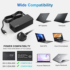 65W 45W USB C Charger for Lenovo ThinkPad Yoga HP Chromebook Power Supply for Dell Latitude XPS Huawei Laptop PC Type C Charger Adapter for MacBook Pro Air Asus Acer Samsung Google