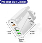 Qirg UK USB Charger Block 20W, 6.6A 2 USB C 3 USB A Ports Plug for England Ireland Scotland British Irish London Hong Kong Type G Adapter