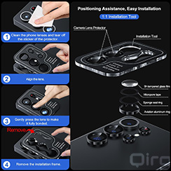 Qirg (3+2PCS) Camera Lens Protector for Samsung Galaxy S25 Ultra 5G, 9H Tempered Glass Camera Cover Screen Protector Metal Individual Ring [Installation Tray][Removal tool][Case Friendly]- Phantom Black