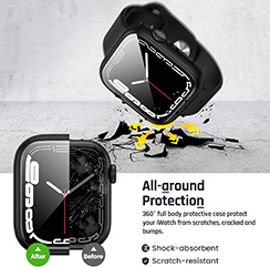 Qirg 2 in 1 Waterproof Case for Apple Watch Series 9 8 7 Screen Protector 45mm, 360 Protective Glass Face Cover Hard PC Bumper + Back Frame for iWatch Accessories 45 mm