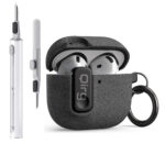 Drop Protection Cover for AirPods 4 Case,Support Wireless Charging, with Magnetic Lid Lock, Hybrid Case- Grey(With cleaning tools)