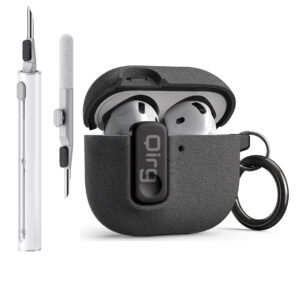 Drop Protection Cover for AirPods 4 Case,Support Wireless Charging, with Magnetic Lid Lock, Hybrid Case- Grey（With cleaning tools）