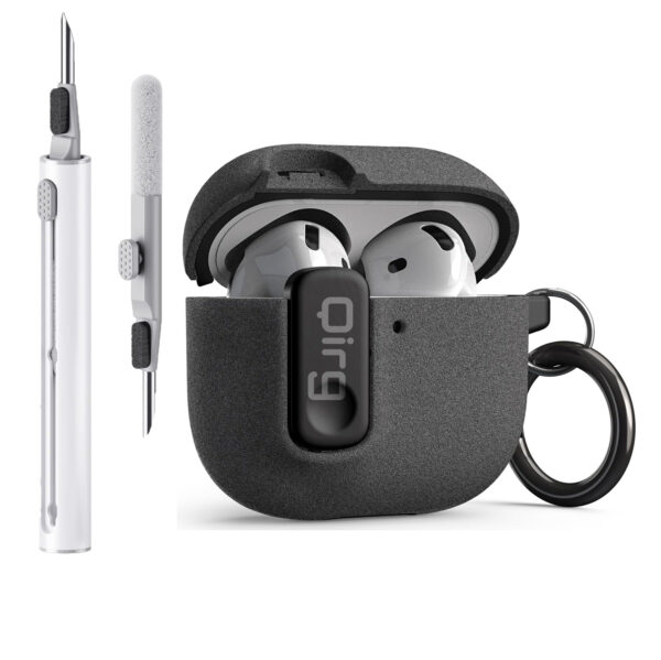 Drop Protection Cover for AirPods 4 Case,Support Wireless Charging, with Magnetic Lid Lock, Hybrid Case- Grey(With cleaning tools)