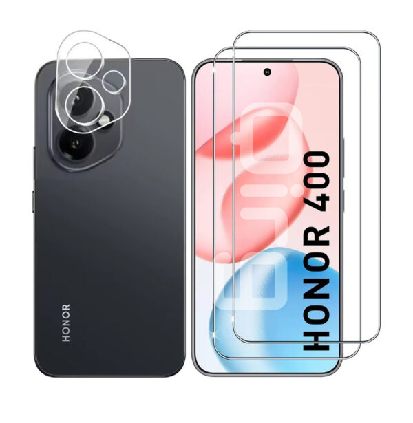 2 in 1 Screen Protector for Honor 400 Pro 5G Glass,With 1Pc Camera Lens Protector,1Pc Glass Film,Bubble Free[Easy to install]