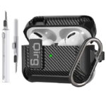 Carbon grain surface Cover Case Compatible With Airpods Pro 2 Lock Clip with cleaning tools,Protective anti-fall Skin--Black