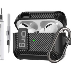 Carbon grain surface Cover Case Compatible With Airpods Pro 2 Lock Clip with cleaning tools,Protective anti-fall Skin--Black