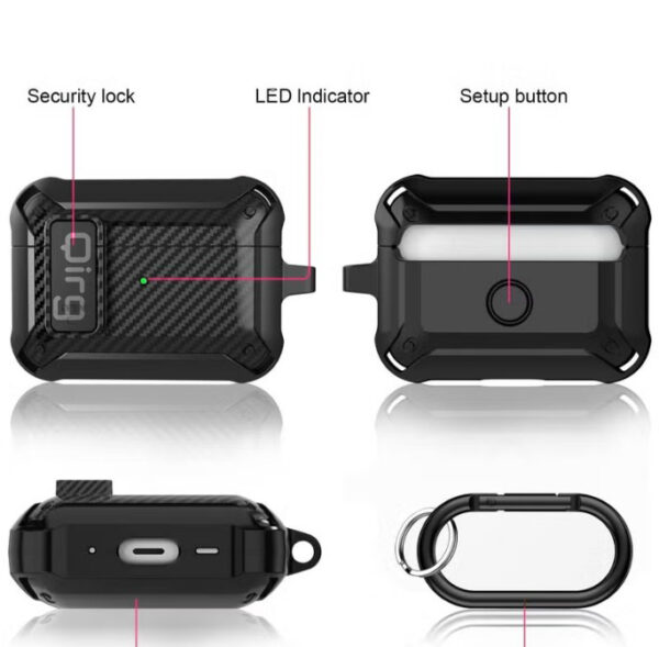 Carbon grain surface Cover Case Compatible With Airpods Pro 2 Lock Clip with cleaning tools,Protective anti-fall Skin--Black