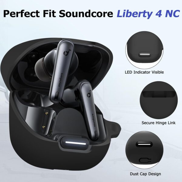 Soft Silicone Shockproof Protective Case Skin for Soundcore Liberty 4 NC Wireless Earbuds (Black)