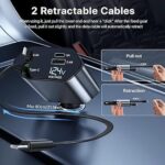 Retractable Car Charger 120W, 4 in 1 Fast Charge Car Phone Charger, Retractable Cable (31.5 inch) and 2 USB Ports Car Charger Adapter Compatible with iPhone 16/15/14/13/12 Pro Max XR,iPad,Pixel