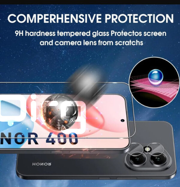 2 in 1 Screen Protector for Honor 400 Pro 5G Glass,With 1Pc Camera Lens Protector,1Pc Glass Film,Bubble Free[Easy to install]