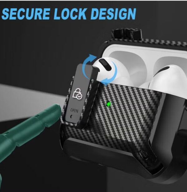 Carbon grain surface Cover Case Compatible With Airpods Pro 2 Lock Clip with cleaning tools,Protective anti-fall Skin--Black