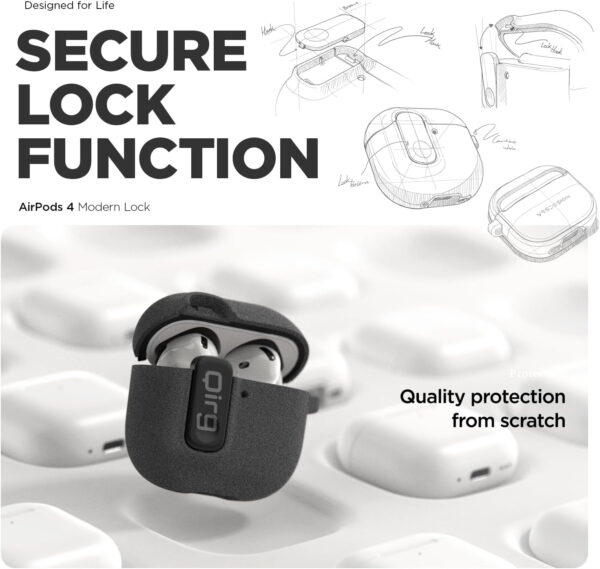 Drop Protection Cover for AirPods 4 Case,Support Wireless Charging, with Magnetic Lid Lock, Hybrid Case- Grey(With cleaning tools)