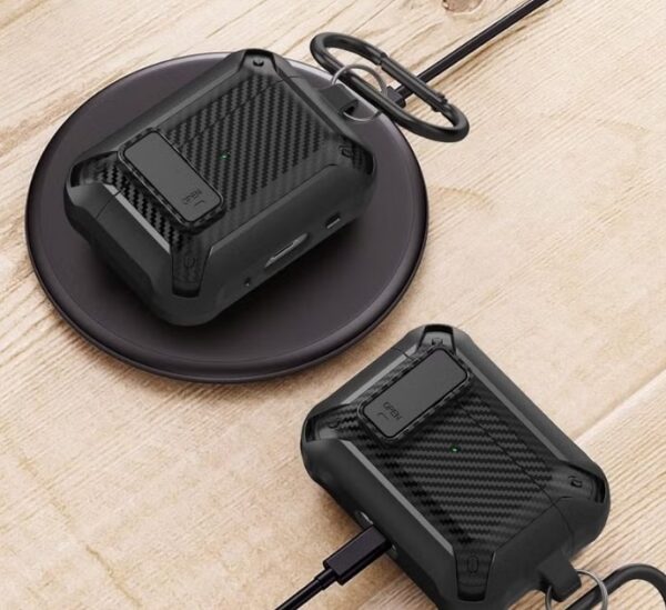 Carbon grain surface Cover Case Compatible With Airpods Pro 2 Lock Clip with cleaning tools,Protective anti-fall Skin--Black