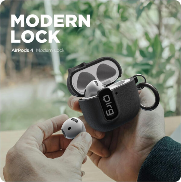 Drop Protection Cover for AirPods 4 Case,Support Wireless Charging, with Magnetic Lid Lock, Hybrid Case- Grey(With cleaning tools)