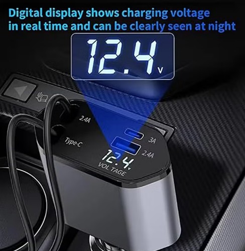 Retractable Car Charger 120W, 4 in 1 Fast Charge Car Phone Charger, Retractable Cable (31.5 inch) and 2 USB Ports Car Charger Adapter Compatible with iPhone 16/15/14/13/12 Pro Max XR,iPad,Pixel