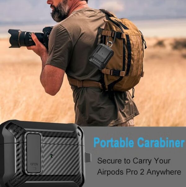 Carbon grain surface Cover Case Compatible With Airpods Pro 2 Lock Clip with cleaning tools,Protective anti-fall Skin--Black