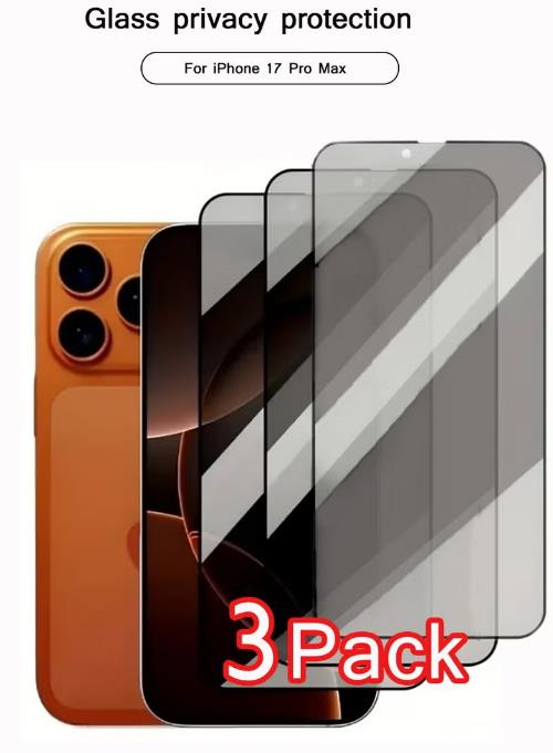 Generic 3 Pack iPhone 17 Pro Max Privacy Screen Protector,Support Fingerprint Unlock Screen Protector for iPhone 17 Pro Max ,High hardness Tempered Glass Film,Anti-Scratch Case Friendly