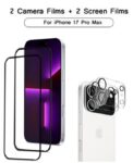 2 Pack Screen Protector for iPhone 17 Pro Max + 2 Pack Camera Lens Protector ,Case Friendly Tempered Glass Film,[9H Hardness] - HD