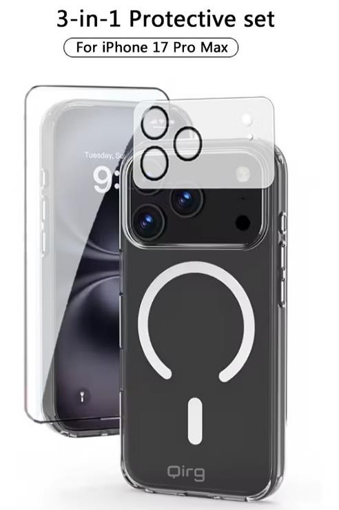 3-in-1 for iPhone 17 Pro Max Protection Set - Transparent Shockproof Case[Compatible with Magesafe] + Screen Protector and Camera Lens Protector, 360 Degree Protection Set