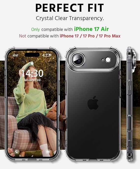 Shockproof Protective Clear for iPhone Air 2025 [Not-Yellowing] Phone Bumper case