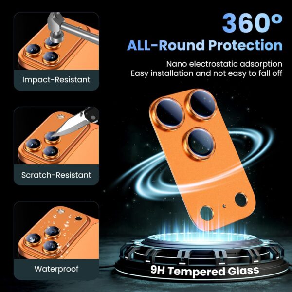 For iPhone 17 Pro Max Camera Lens Protector [Drop Protection] [Full Coverage] [3D Metal] [Case Friendly] Tempered Glass Camera Cover — Orange