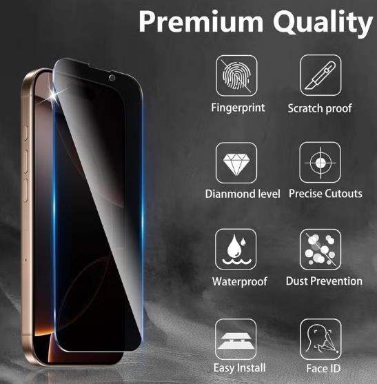 1 Pack iPhone 17 Pro Max Privacy Screen Protector, High hardness Tempered Glass Film,Anti-Scratch Case Friendly