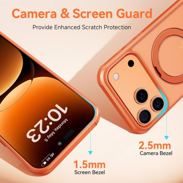 360 Spin Magnetic Stand Case for iPhone 17 Pro Max (Compatible with MagSafe) [Military Drop Protection] Matte Translucent Shockproof Protective Phone Case 6.9'', Orange