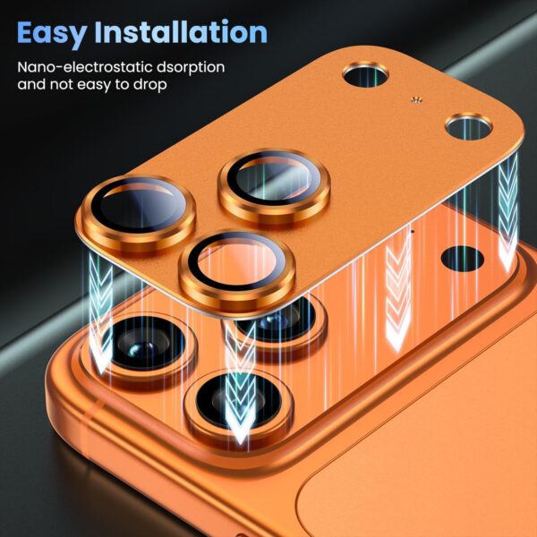 For iPhone 17 Pro Max Camera Lens Protector [Drop Protection] [Full Coverage] [3D Metal] [Case Friendly] Tempered Glass Camera Cover — Orange