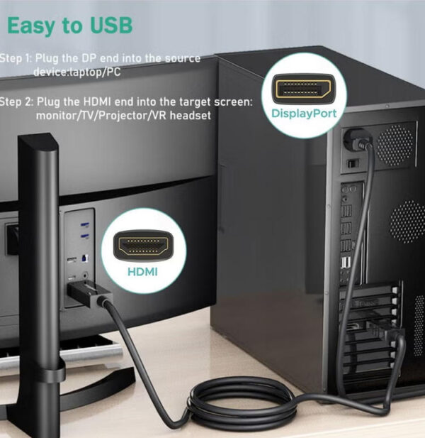DisplayPort to HDMI Cable 6ft, (1.8m) 4K DP to HDMI Cable Adapter, One-Way DP 1.2 to HDMI 1.4 Cable, Compatible with PC TV Monitor Projector Laptop Dell HP etc